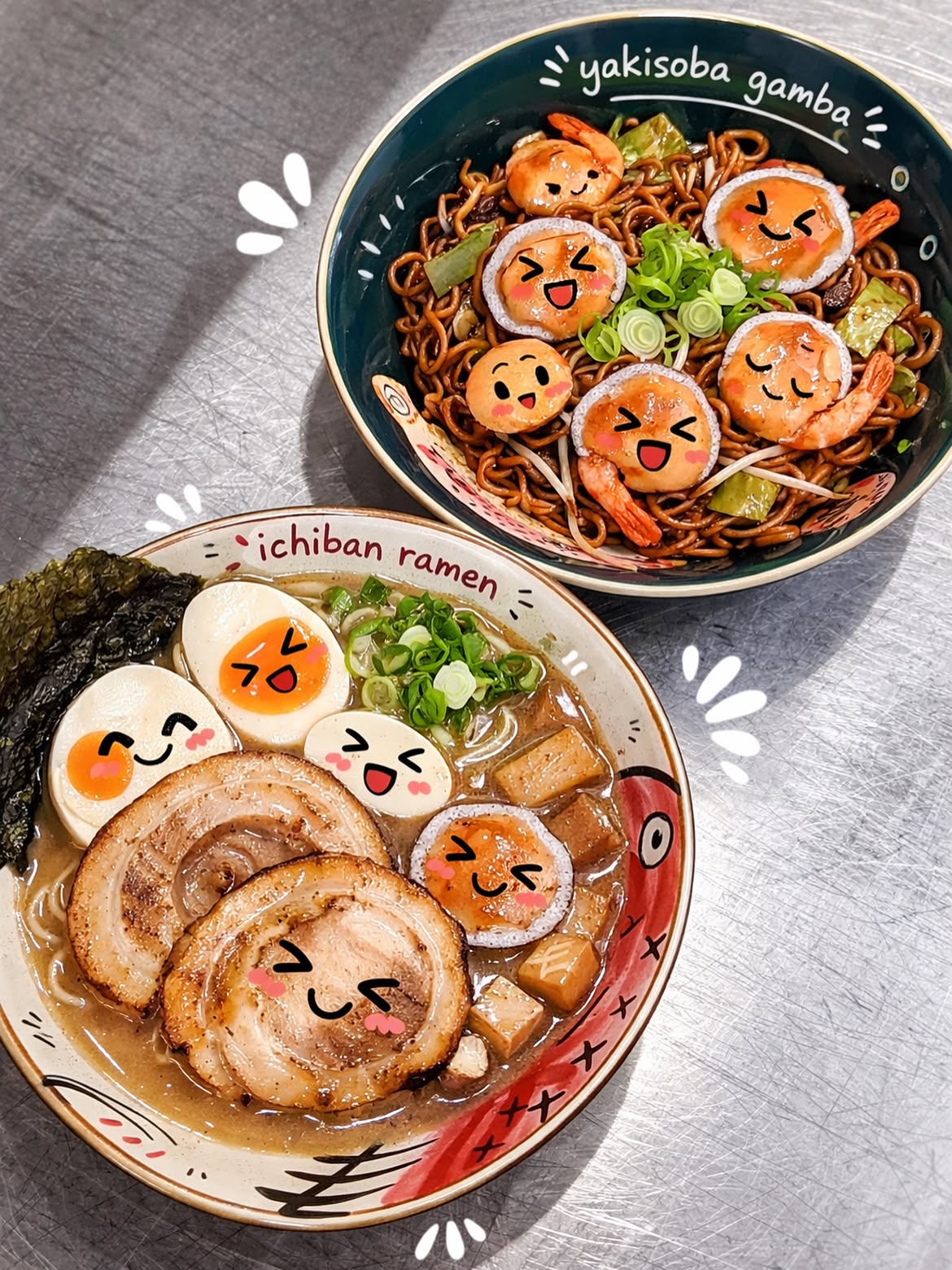 Un plat de ramen i de yakisoba de Ichiban Ramen & Street Food